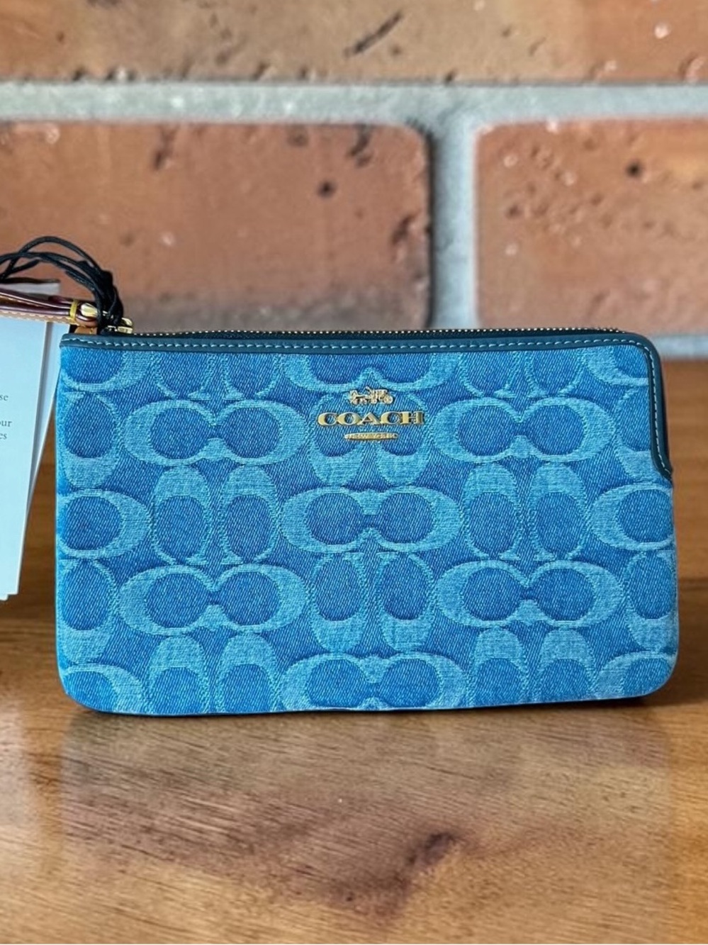 Coach Denim Signature Zip Wristlet NWT
